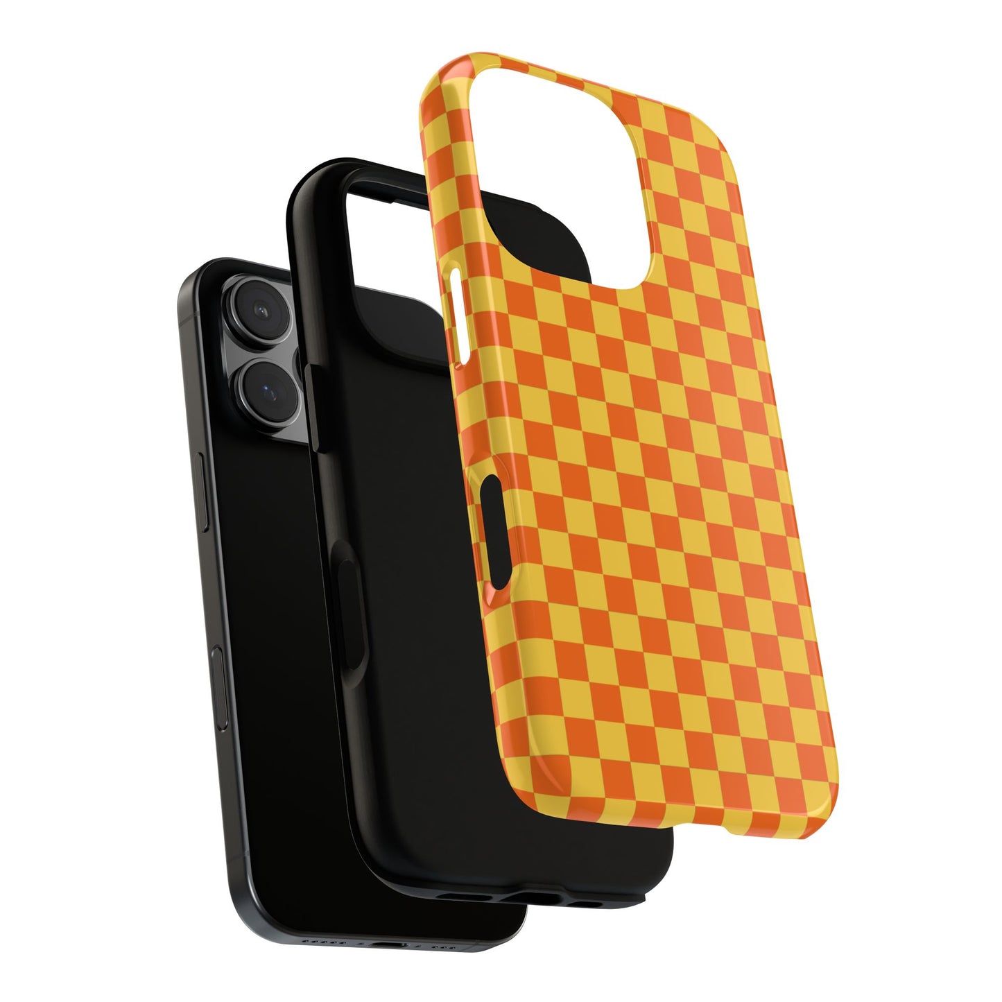 Phone Case - Trendy Orange & Yellow Small Checked Pattern Phone Case