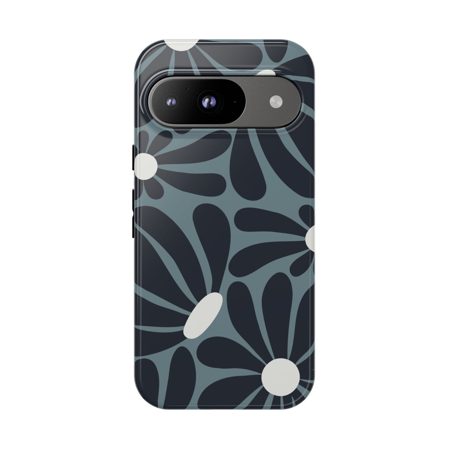 Google Pixel 9 / Glossy Phone Case - ’Retro Navy Blue & White Daisy Pattern’ Phone Case