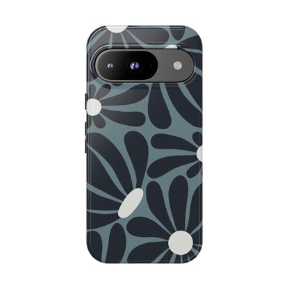 Google Pixel 9 / Glossy Phone Case - ’Retro Navy Blue & White Daisy Pattern’ Phone Case