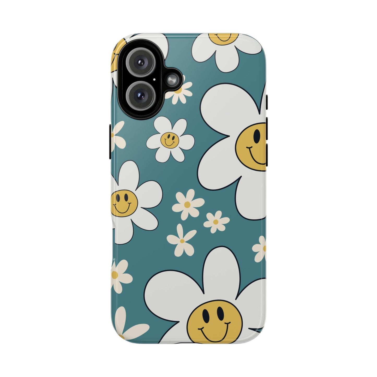 Fun Retro Daisy Pattern with Light Blue Background Phone Case - Blue Phone Case - iPhone 16 Plus / Glossy