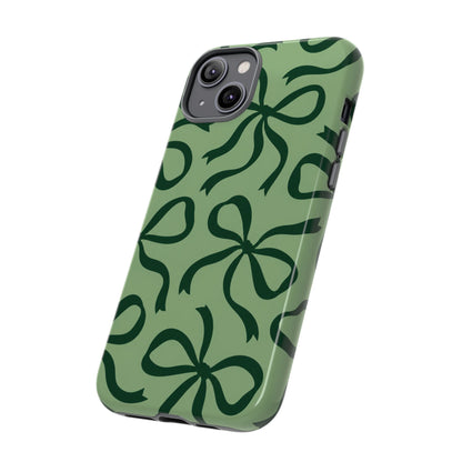Bold Sage Green and Forest Green Bow Pattern Phone Case