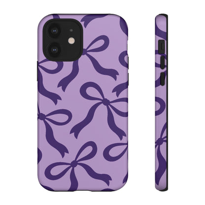 Bold Lilac and Deep Purple Bow Pattern Phone Case - Purple Phone Case - iPhone 12 / Glossy