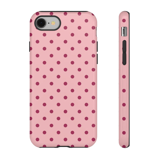 iPhone 8 / Glossy Phone Case - ’Pink with Red Dot Pattern’ Phone Case