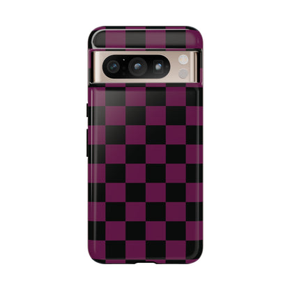 Google Pixel 8 Pro / Glossy Phone Case - Trendy Plum & Black Checked Pattern Phone Case