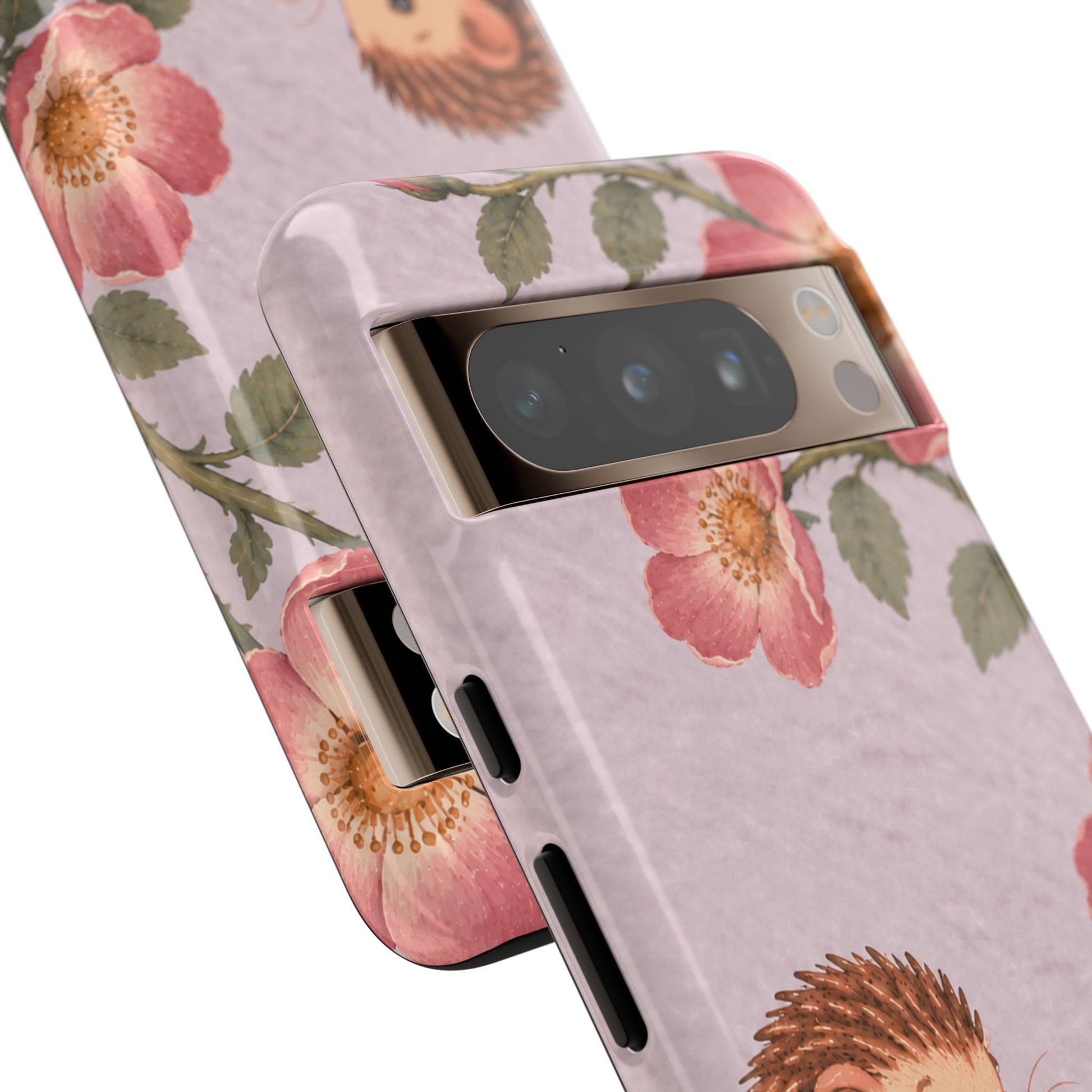 Whimsical Lilac Hedgehog and Wild Rose Phone Case - Purple Phone Case