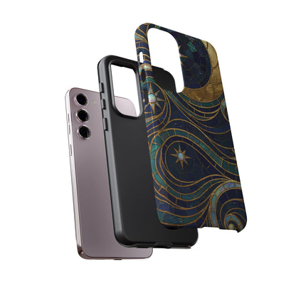 Elegant Navy & Gold Crescent Moon Mosaic Phone Case