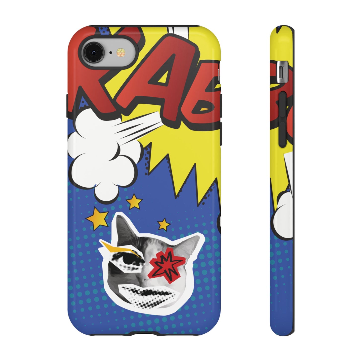 iPhone 8 / Glossy Phone Case - Bold Blue Pop Art Cat Phone Case