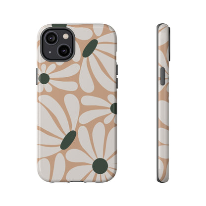 iPhone 14 Plus / Glossy Phone Case - ’Retro Beige & White Daisy Pattern’ Phone Case