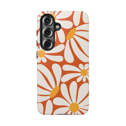 Retro Orange Daisy Pattern Phone Case - Orange Phone Case - Samsung Galaxy S25 / Glossy