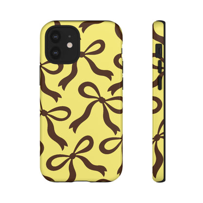 Bold Butter Yellow and Chocolate Brown Bow Pattern Phone Case - Yellow Phone Case - iPhone 12 Mini / Glossy