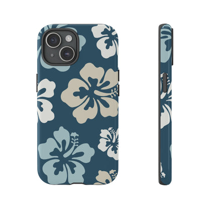 iPhone 15 / Glossy Phone Case - ’Blue Hibiscus Retro Pattern #1’ Phone Case