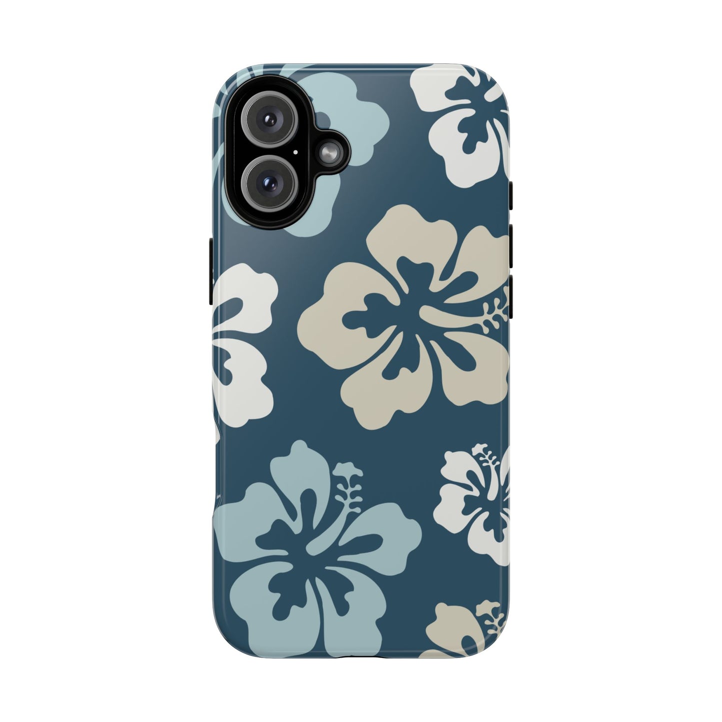 iPhone 16 Plus / Glossy Phone Case - ’Blue Hibiscus Retro Pattern #1’ Phone Case