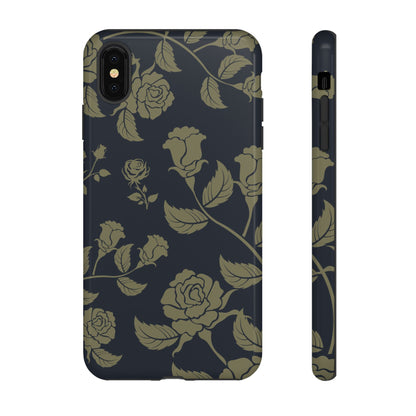 iPhone XS MAX / Glossy Phone Case - ’Blue & Olive Rose Pattern’ Phone Case