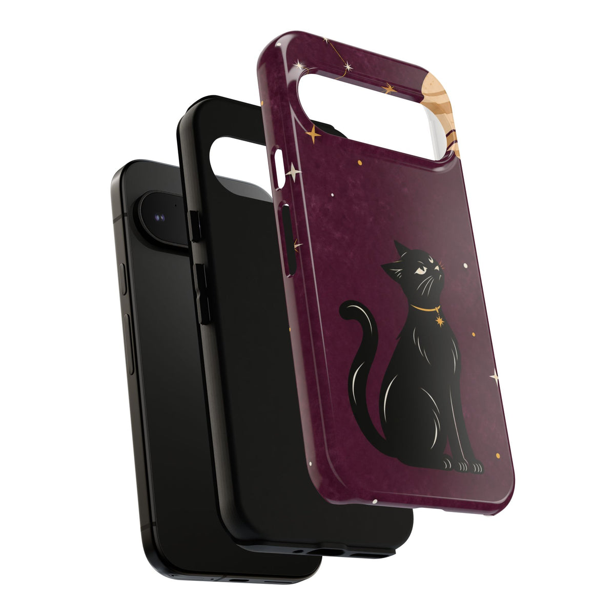 Whimsical Plum Celestial Black Cat Phone Case