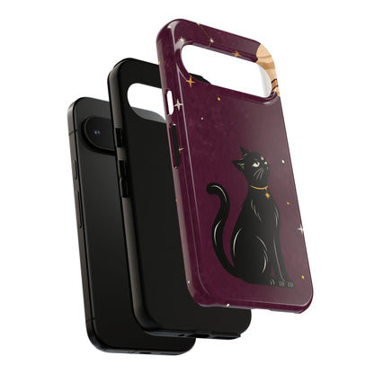 Whimsical Plum Celestial Black Cat Phone Case