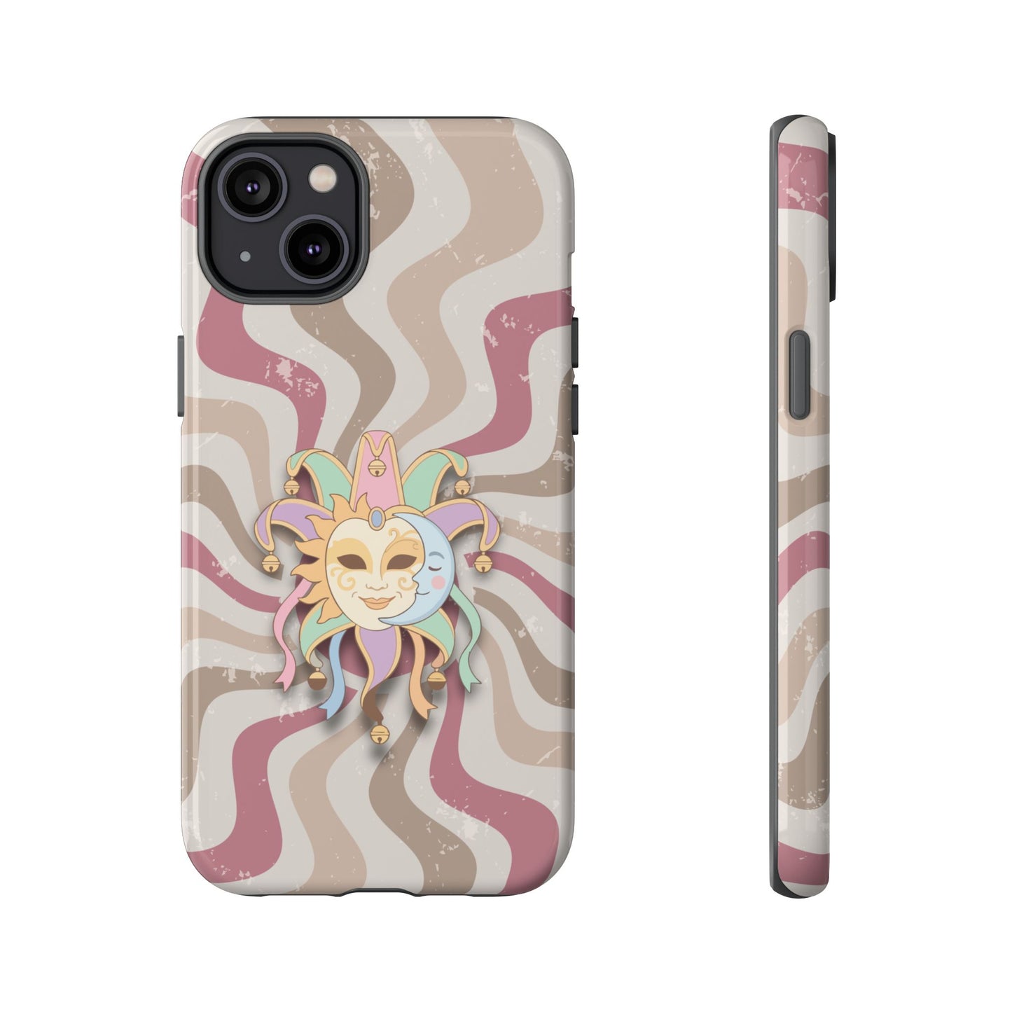 Sun & Moon Jester Mask – Pink Retro Wave Phone Case - Pink Phone Case - iPhone 14 Plus / Glossy