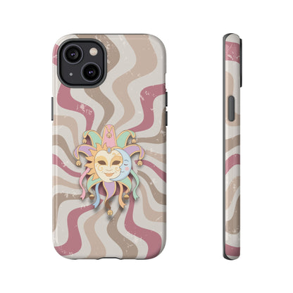 Sun & Moon Jester Mask – Pink Retro Wave Phone Case - Pink Phone Case - iPhone 14 Plus / Glossy