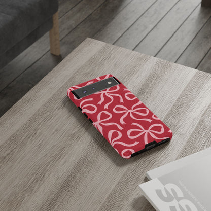 Bold Raspberry Red and Blush Pink Bow Pattern Phone Case