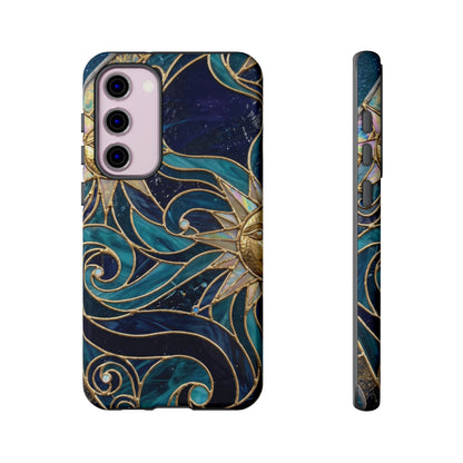 Elegant Teal & Gold Celestial Suns Phone Case