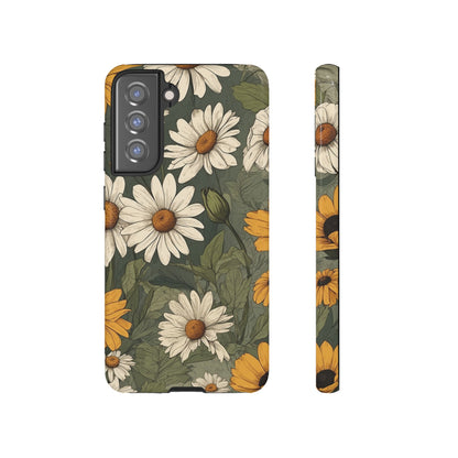 Samsung Galaxy S21 FE / Glossy Phone Case - Boho Chic Daisies Floral Pattern ’White & Yellow’ Phone Case