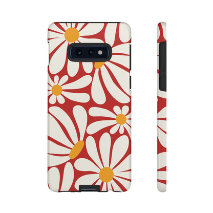 Retro Red Daisy Pattern Phone Case - Red Phone Case