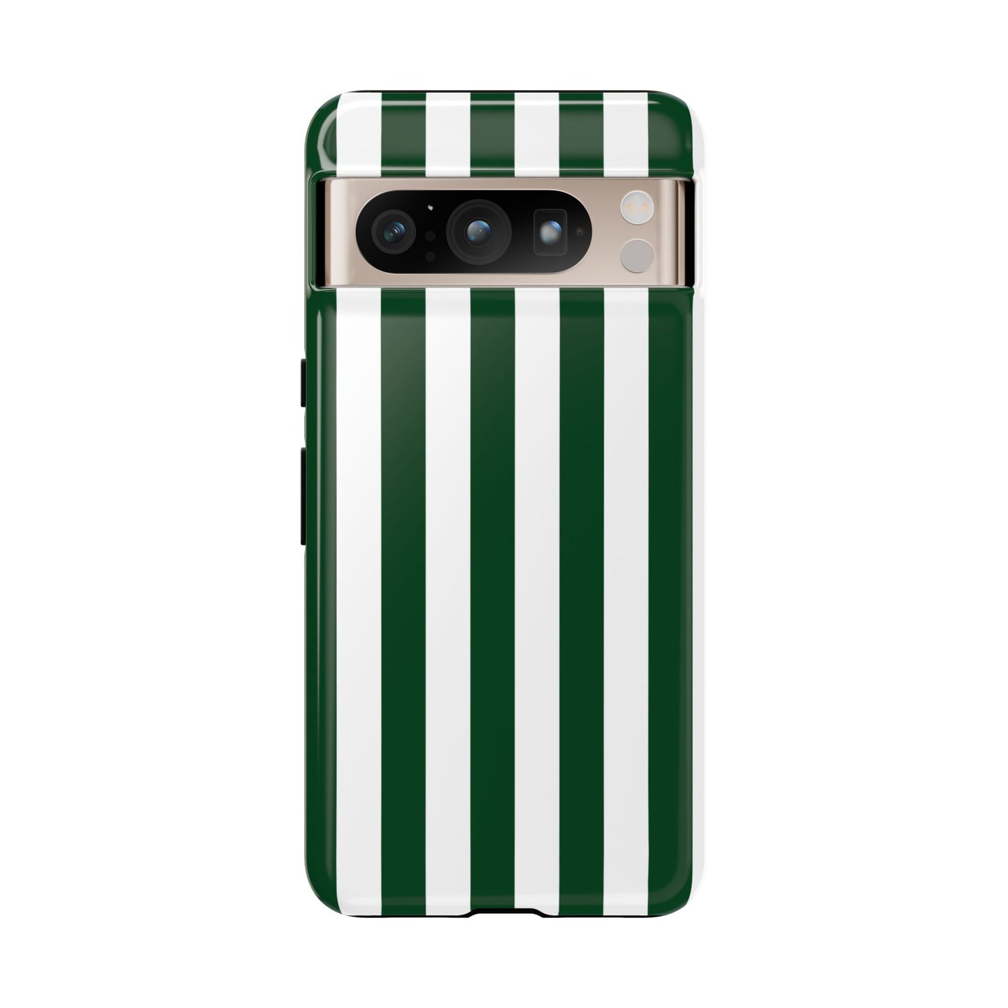 Google Pixel 8 Pro / Glossy Phone Case - Simple Dark Green & White Stripe Pattern Phone Case