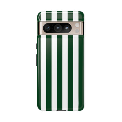 Google Pixel 8 Pro / Glossy Phone Case - Simple Dark Green & White Stripe Pattern Phone Case
