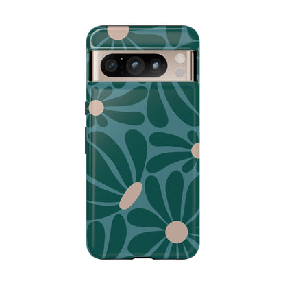 Google Pixel 8 Pro / Glossy Phone Case - ’Retro Turquoise Daisy Pattern’ Phone Case