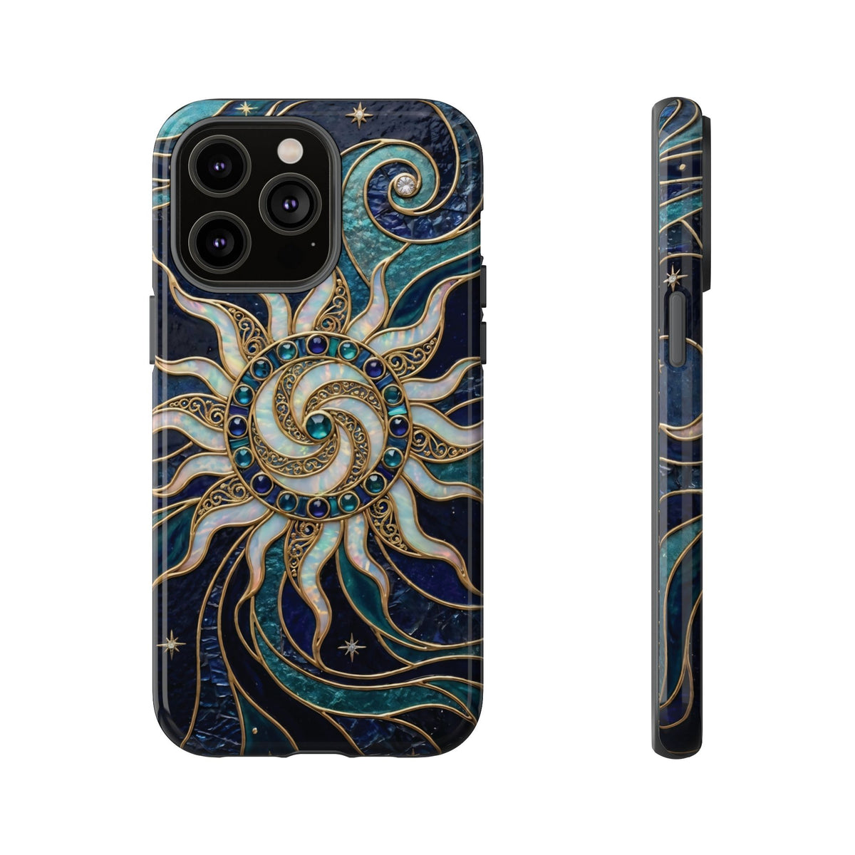Elegant Teal & Gold Cosmic Sunburst Phone Case