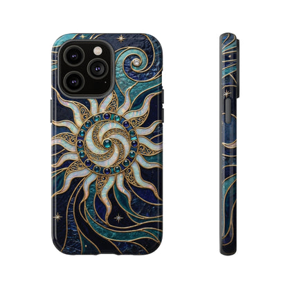 Elegant Teal & Gold Cosmic Sunburst Phone Case