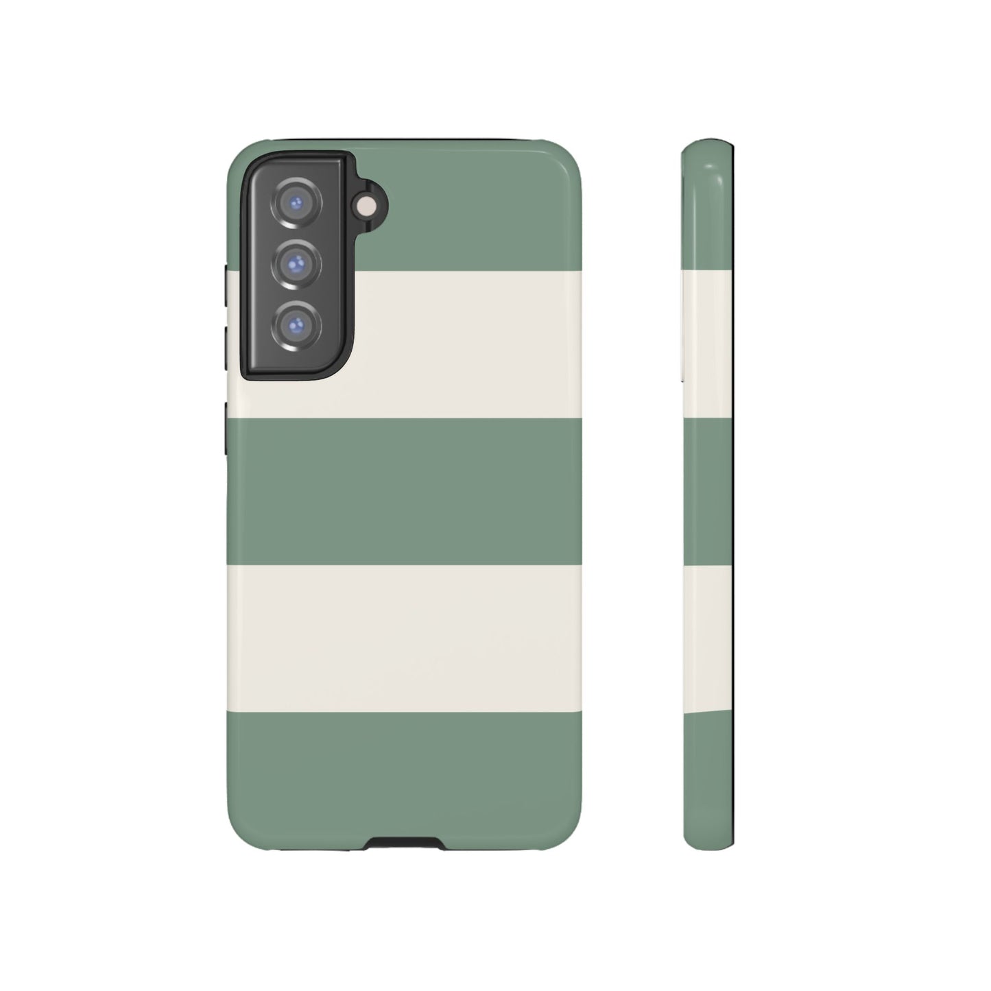 Samsung Galaxy S21 FE / Glossy Phone Case - Green & White Horizontal Stripe Pattern Phone Case
