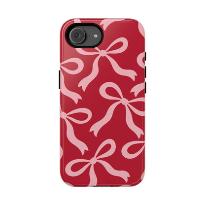 Bold Raspberry Red and Blush Pink Bow Pattern Phone Case - Red Phone Case - iPhone 17e / Glossy