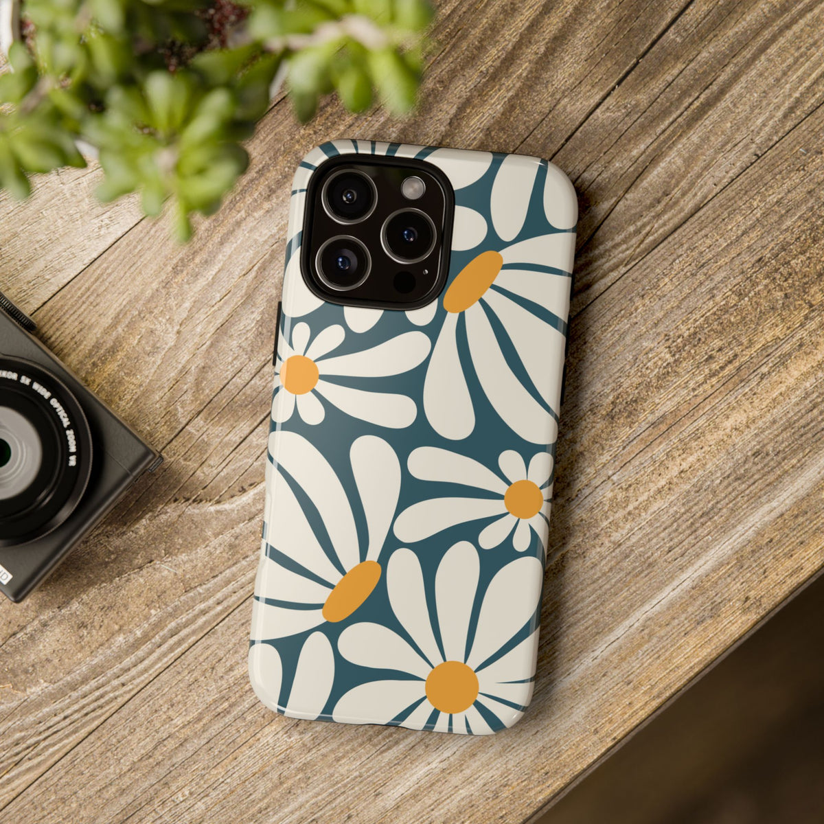 Retro Blue Daisy Pattern Phone Case - Blue Phone Case