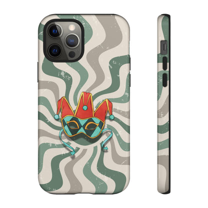 iPhone 12 Pro / Glossy Phone Case - Venetian Jester Mask – Green Retro Soft Revival Phone Case