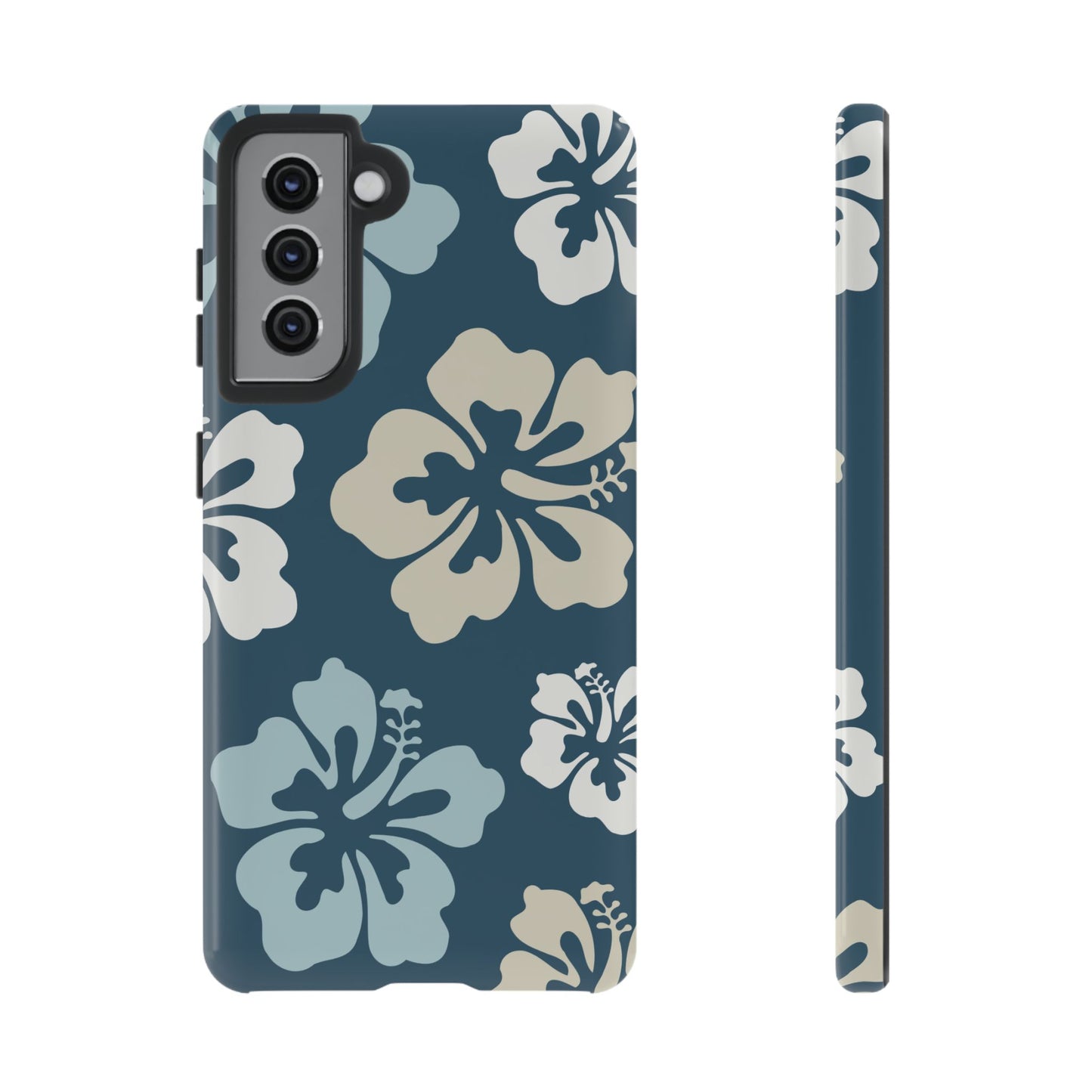 Samsung Galaxy S21 / Glossy Phone Case - ’Blue Hibiscus Retro Pattern #1’ Phone Case