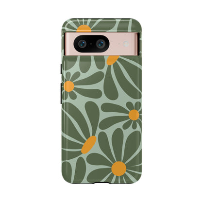 Google Pixel 8 / Glossy Phone Case - Retro Green Daisy Pattern Phone Case