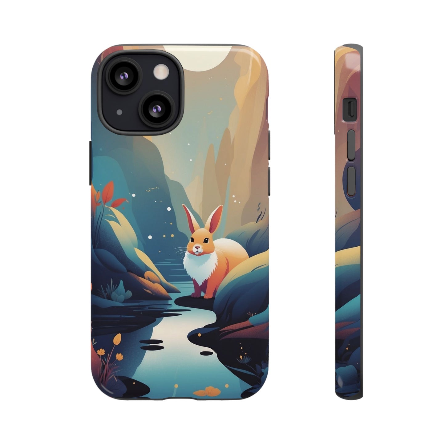 iPhone 13 Mini / Glossy Phone Case - Stylised Rabbit Design Phone Case
