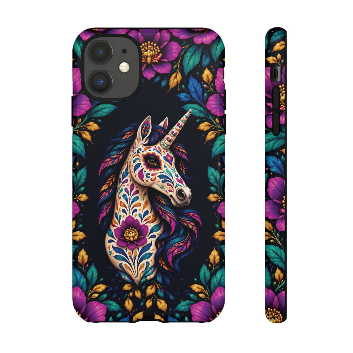 Elegant Purple and Teal Calavera Unicorn Phone Case - Phone Case - iPhone 11 / Glossy