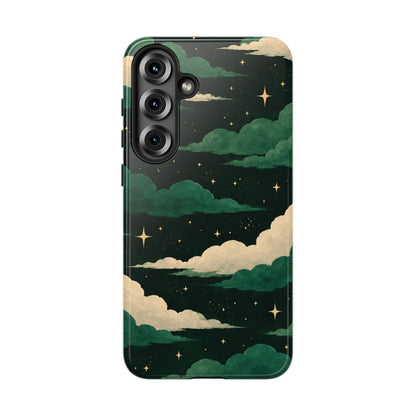 Illustrated Emerald Green Clouds & Stars Phone Case