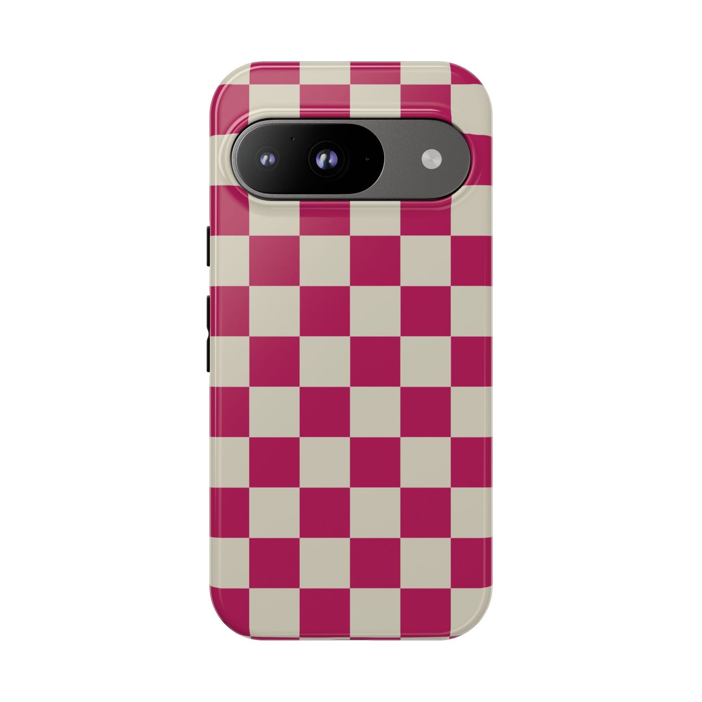 Google Pixel 9 / Glossy Phone Case - ’Pink & White Checkered Pattern’ Phone Case