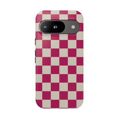 Google Pixel 9 / Glossy Phone Case - ’Pink & White Checkered Pattern’ Phone Case