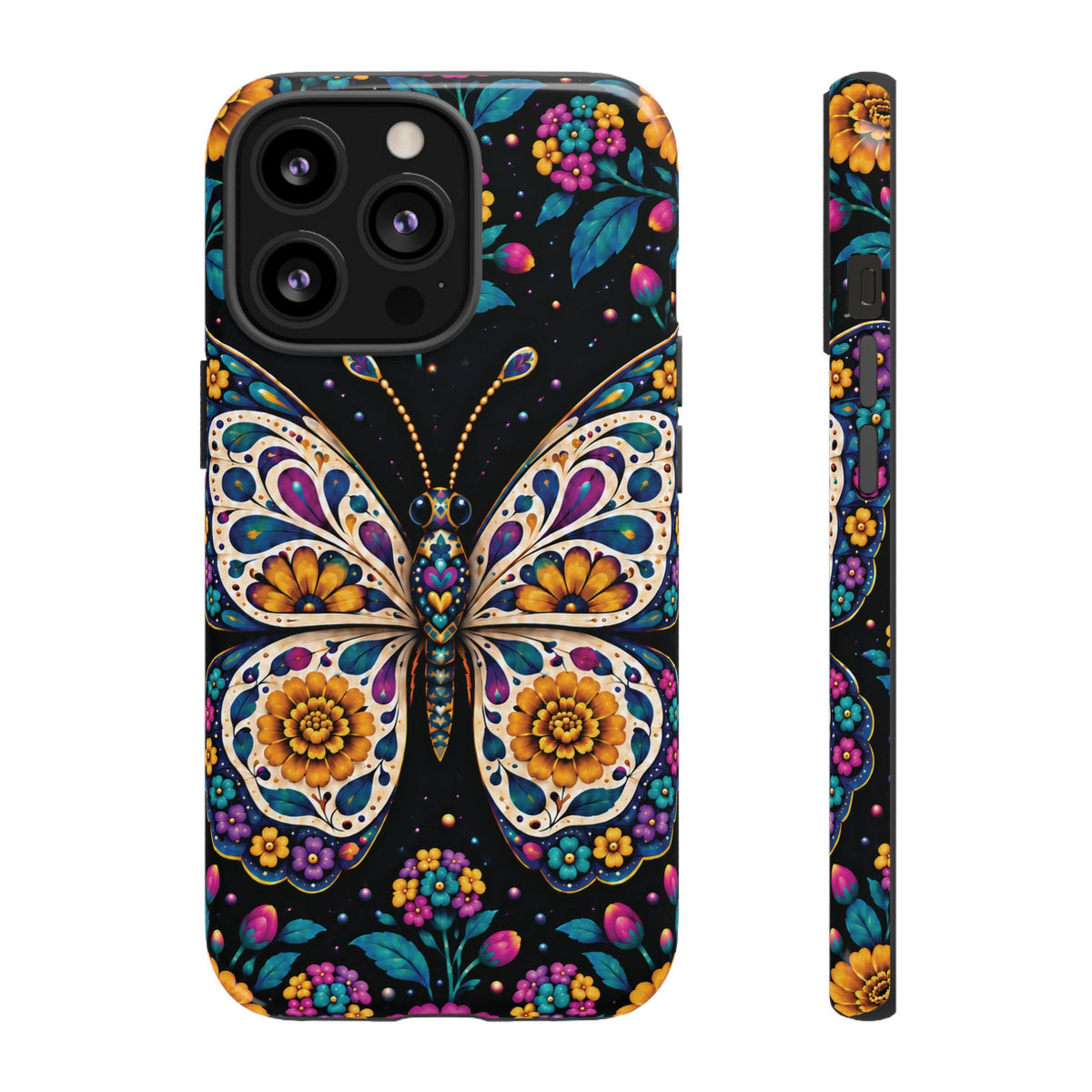 Vibrant Purple and Teal Calavera Butterfly Phone Case - Multicolor Phone Case - iPhone 13 Pro / Glossy