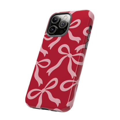 Bold Raspberry Red and Blush Pink Bow Pattern Phone Case - Red Phone Case