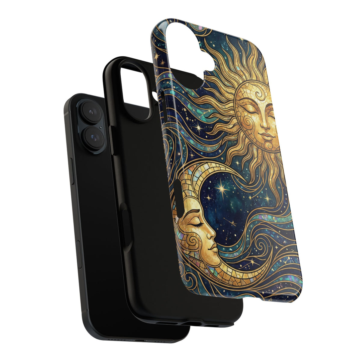 Elegant Teal & Gold Sun and Moon Phone Case