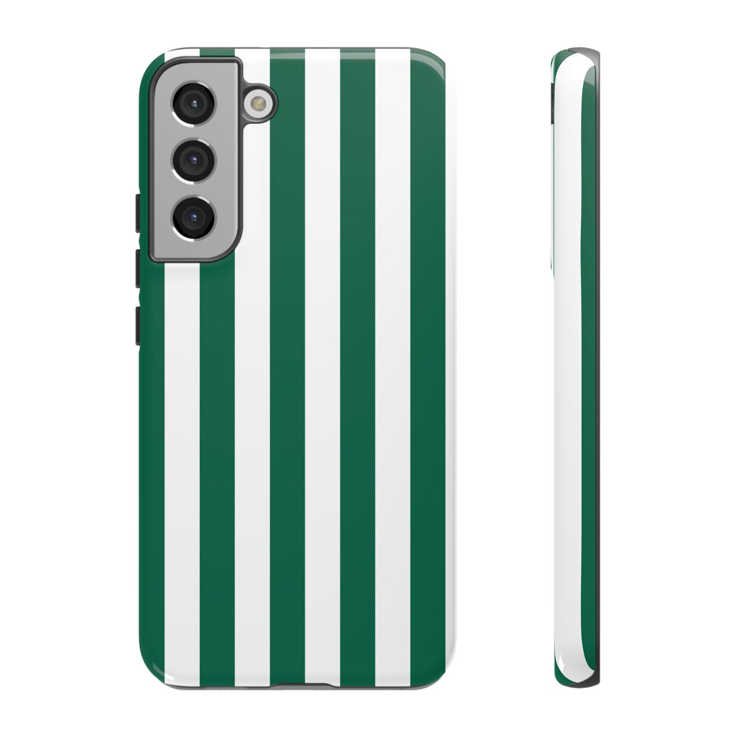 Samsung Galaxy S22 Plus / Glossy Phone Case - Simple Green & White Stripe Pattern Phone Case