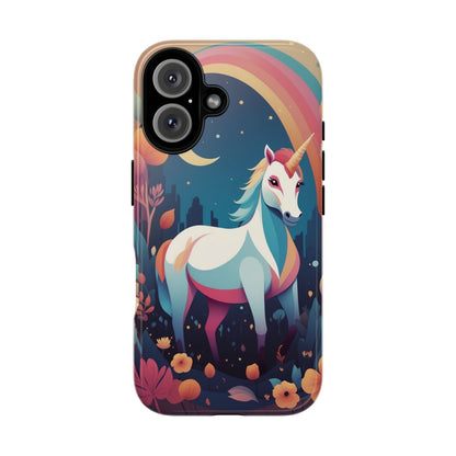 iPhone 16 / Glossy Phone Case - Stylised Unicorn & Rainbow Design Phone Case