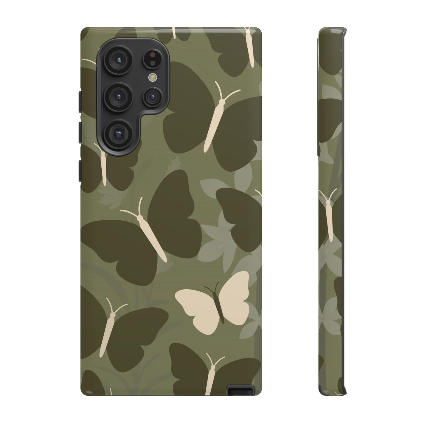 Samsung Galaxy S22 Ultra / Glossy Phone Case - Minimalist Olive Green Butterfly Pattern Phone Case