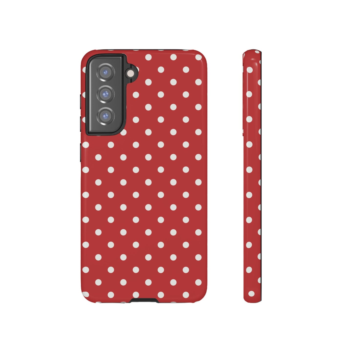 Samsung Galaxy S21 FE / Glossy Phone Case - Red with White Dot Pattern Phone Case