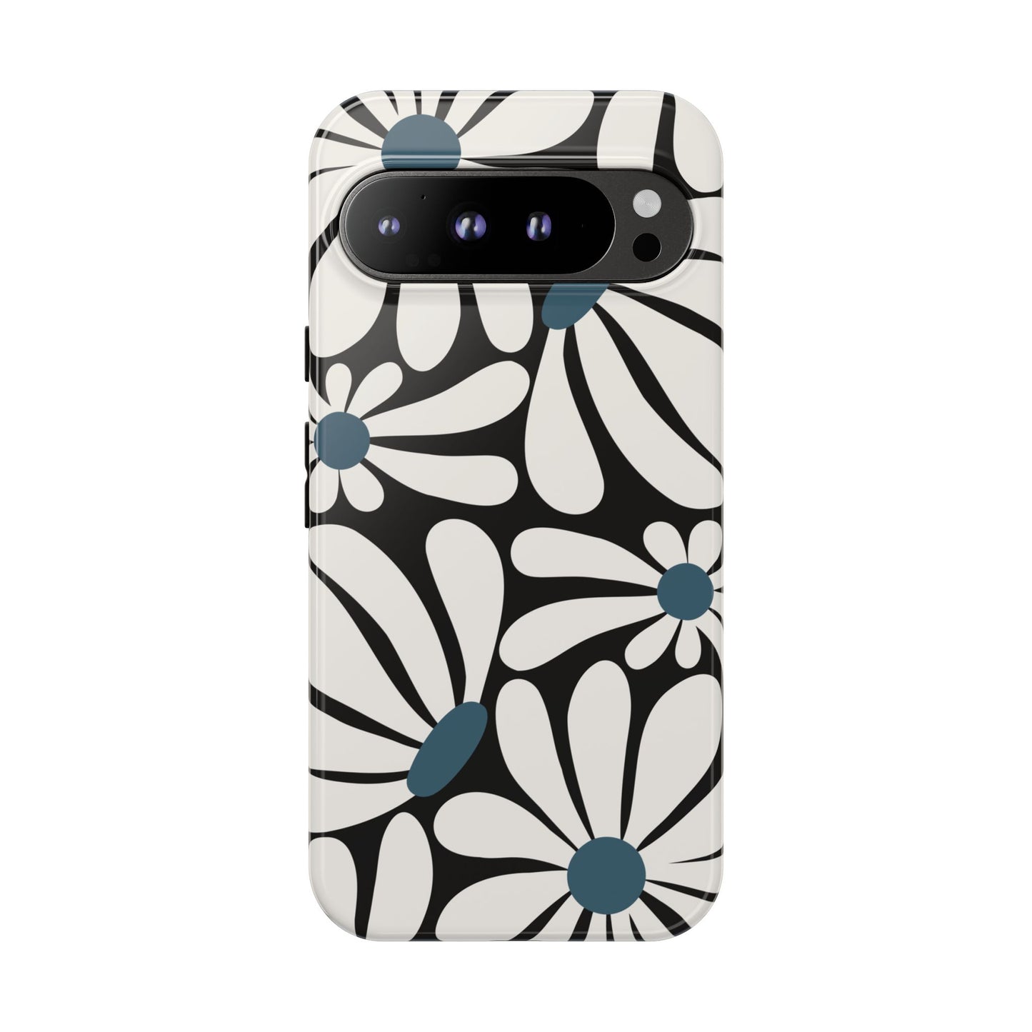 Google Pixel 9 Pro XL / Glossy Phone Case - Retro Black Daisy Pattern Phone Case
