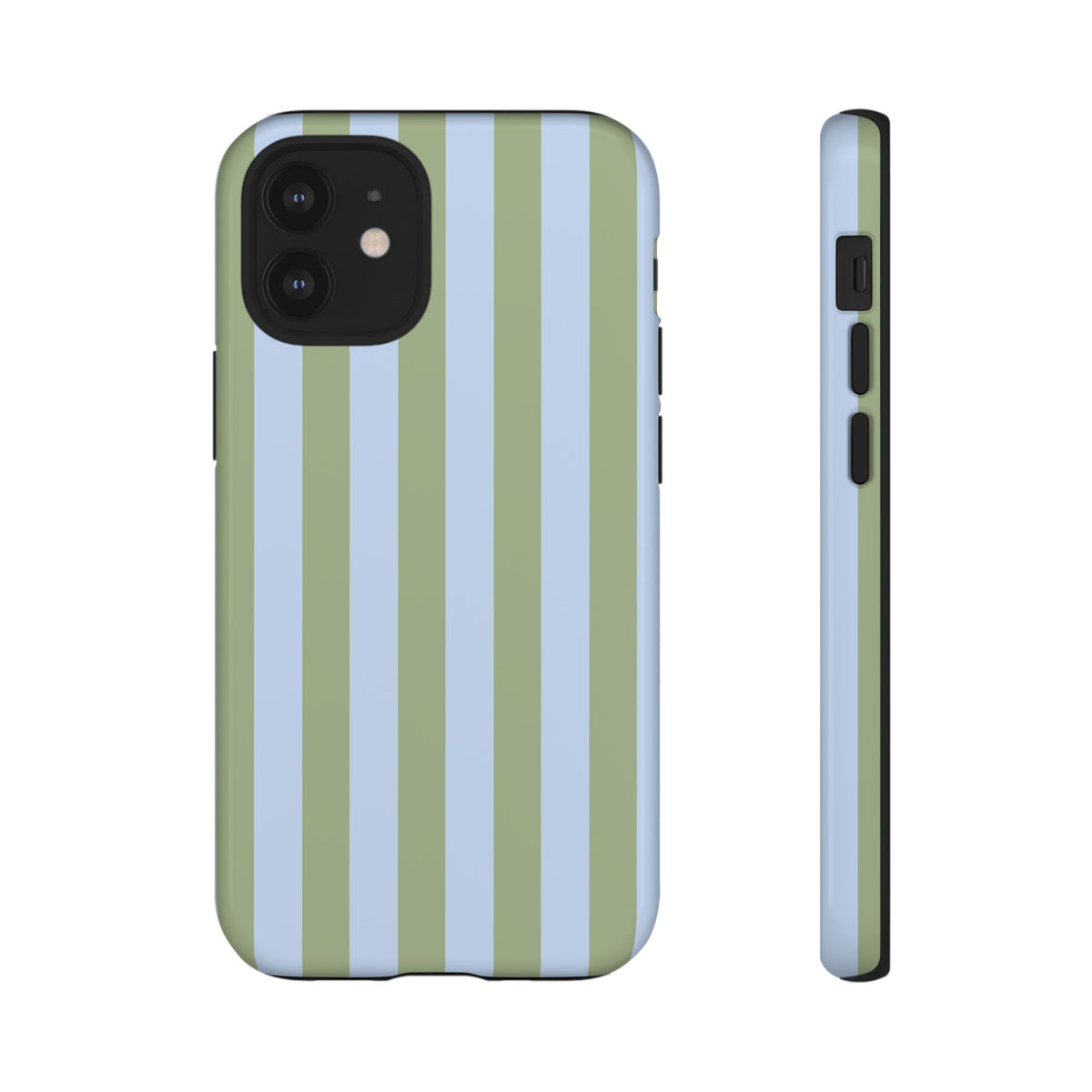Trendy Ice Blue & Green Stripe Pattern Phone Case - Blue Phone Case - iPhone 12 Mini / Glossy